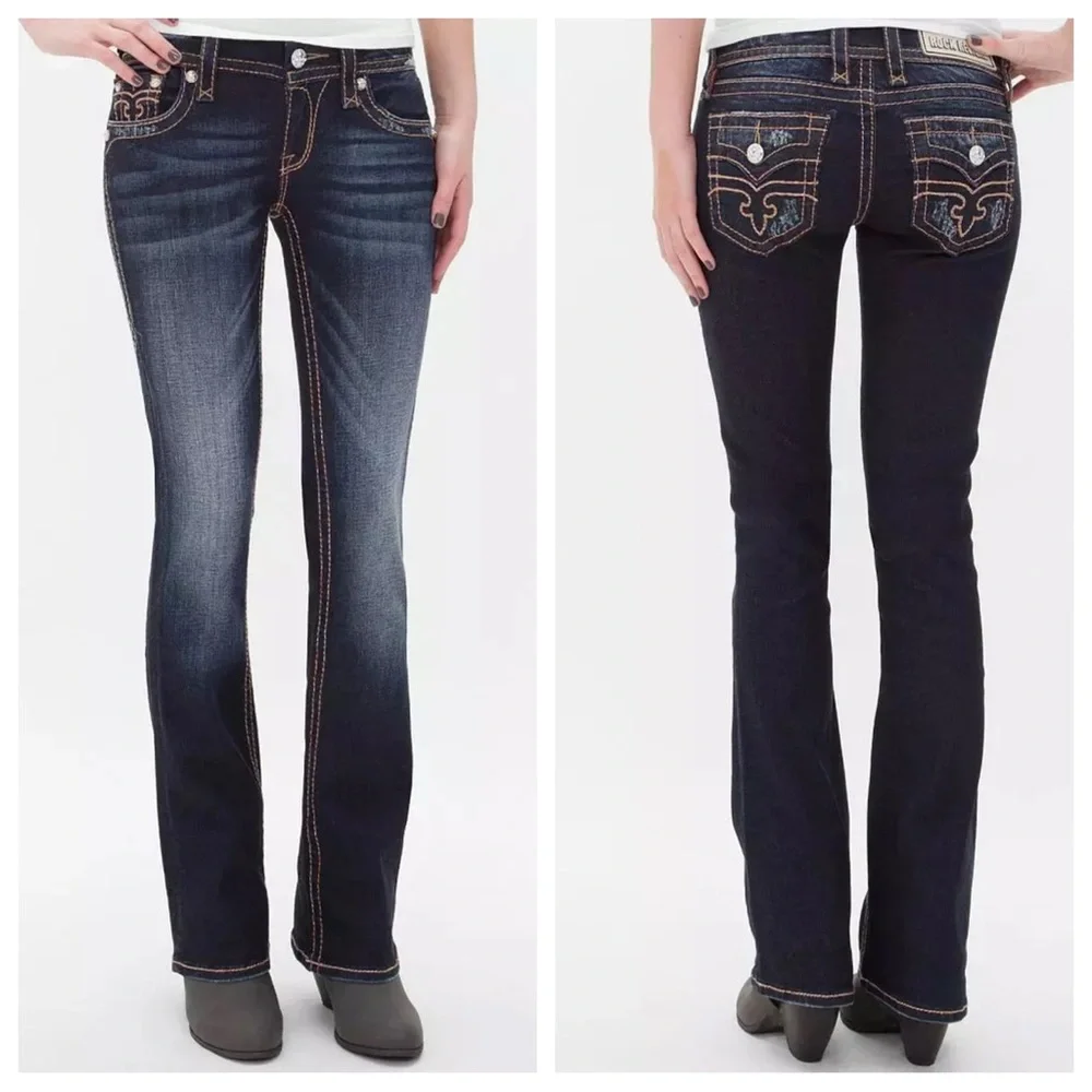 ROCK REVIVAL Alivia Dark Blue Jeans - Picture 1 of 14